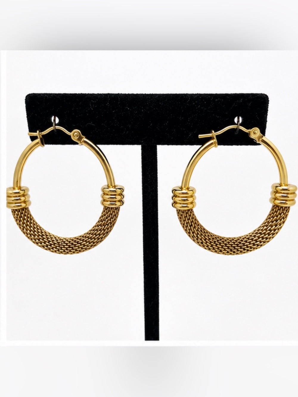 Tesoro Milano 18K Tone Mesh Hoop Earrings Textured Statement Pierced